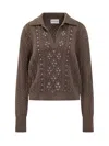 Des_phemmes Cable-knit Embellished Polo-neck Top In Brown