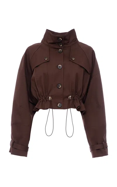 Des_phemmes Drawstring Detail Cotton-blend Crop Trench Coat In Brown