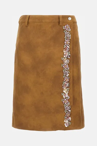 Des_phemmes Eco Suede Midi Skirt In Brown