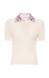 Des_phemmes Embellished Collar Ribbed Cotton-blend Polo Top In White