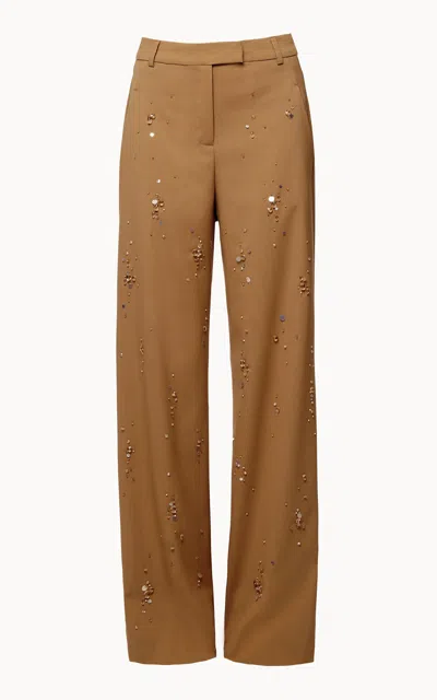 Des_phemmes Embellished Crepe Straight-leg Pants In Brown