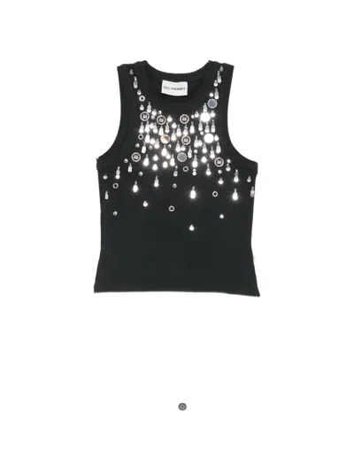 Des_phemmes Embellished Ribbed Tank Top In Black