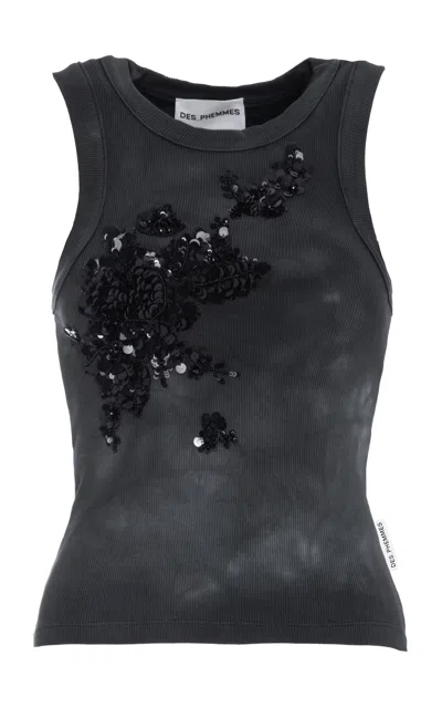 Des_phemmes Embellished Stretch-cotton Tank Top In Black