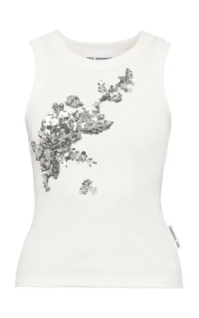 Des_phemmes Embellished Stretch-cotton Tank Top In White
