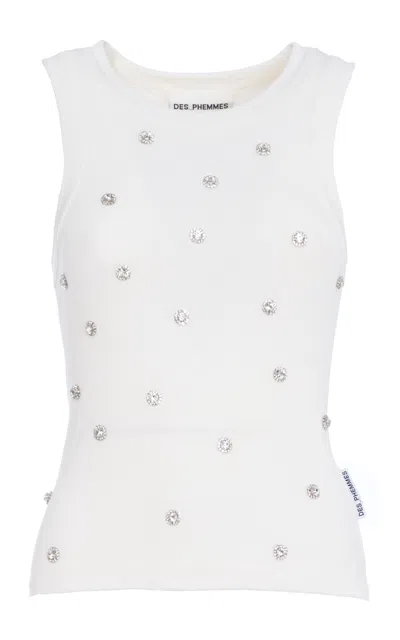 Des_phemmes Embellished Stretch-cotton Tank Top In White