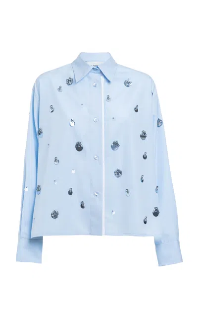 Des_phemmes Embroidered Cotton Boyfriend Top In Blue