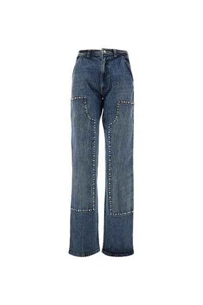 Des_phemmes Embroidered Denim Pants In Blue