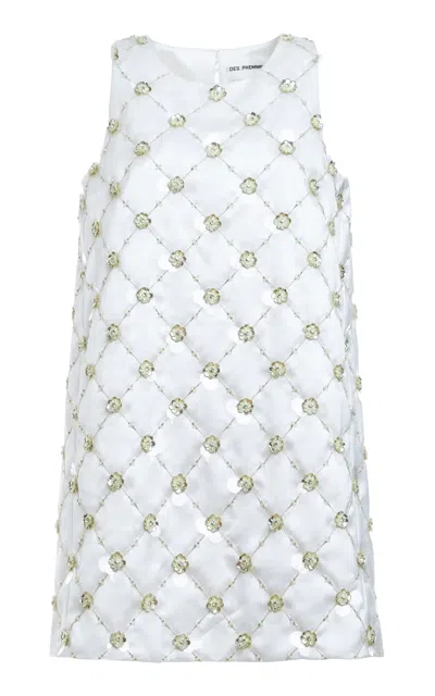 Des_phemmes Embroidered Geometric Shift Mini Dress In White