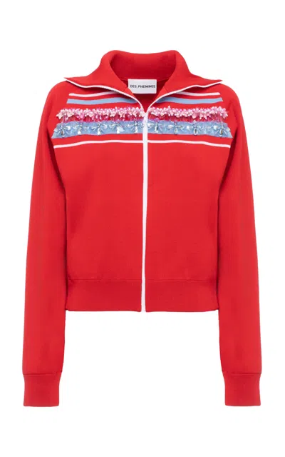 Des_phemmes Embroidered Knit Jacket In Red