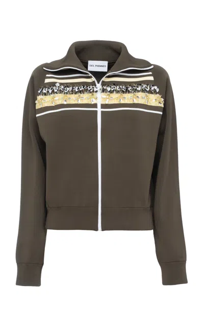 Des_phemmes Embroidered Knit Jacket In Green