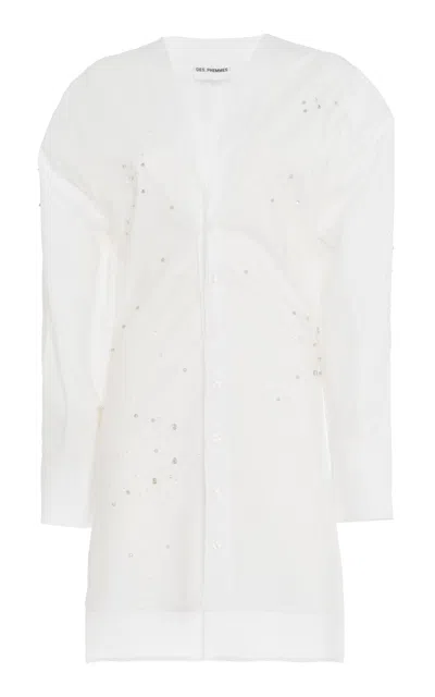 Des_phemmes Embroidered Poplin Shirt Mini Dress In White