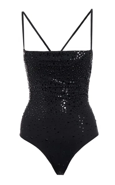 Des_phemmes Embroidered Stone Swimsuit In Black