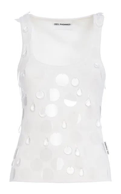 Des_phemmes Embroidered Stretch-cotton Tank Top In White