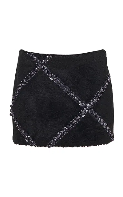 Des_phemmes Embroidered Woolcloth Mini Skirt In Black