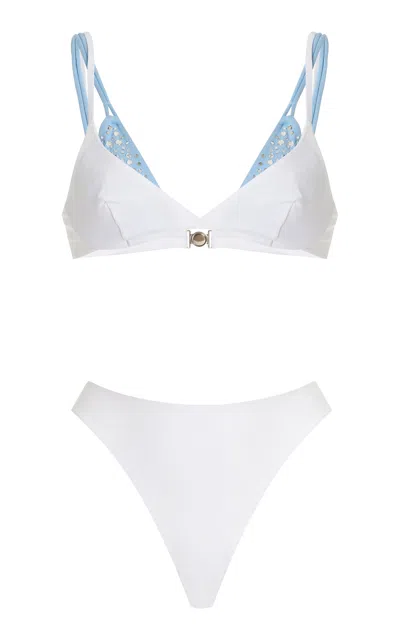 Des_phemmes Exclusive Crystal-embellished Layered Bustier Bikini Top In White