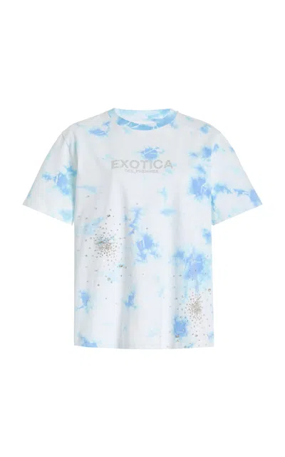 Des_phemmes Exclusive Crystal-embellished Stretch-cotton T-shirt In Blue
