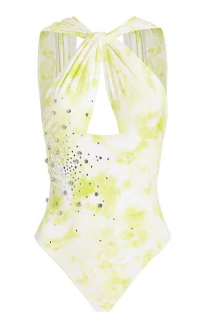 Des_phemmes Exclusive Crystal-embellished Tie-dyed One-piece Swimsuit In Yellow