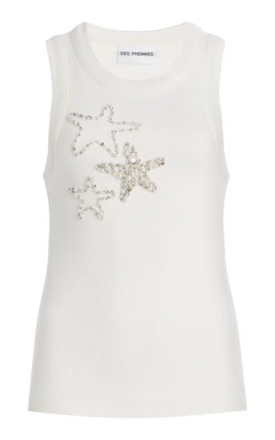 Des_phemmes Exclusive Riviera Embellished Cotton Tank Top In White