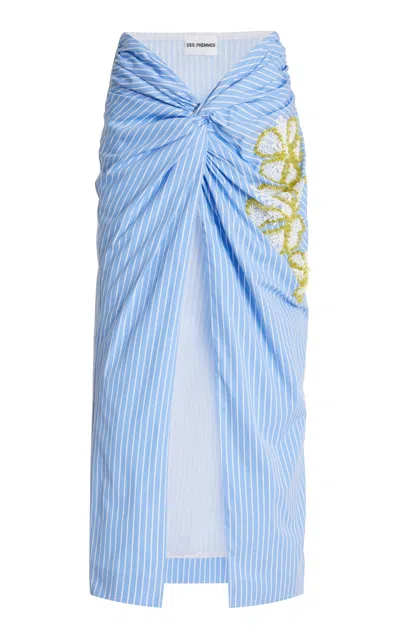Des_phemmes Exclusive Twisted Embellished Cotton Midi Skirt In Blue