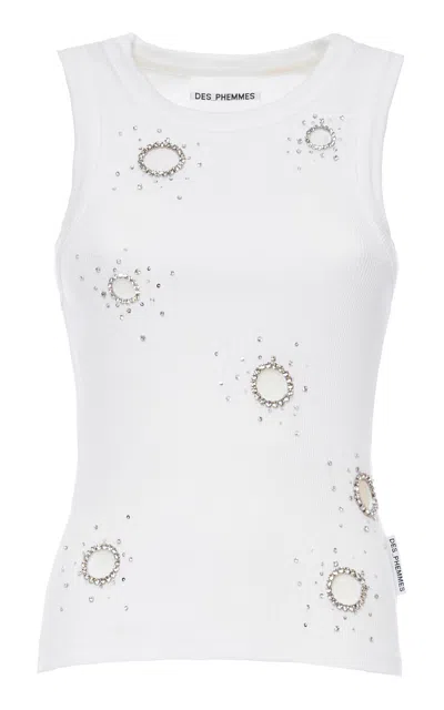 Des_phemmes Eyelet-detailed Classic Stretch-cotton Tank Top In White