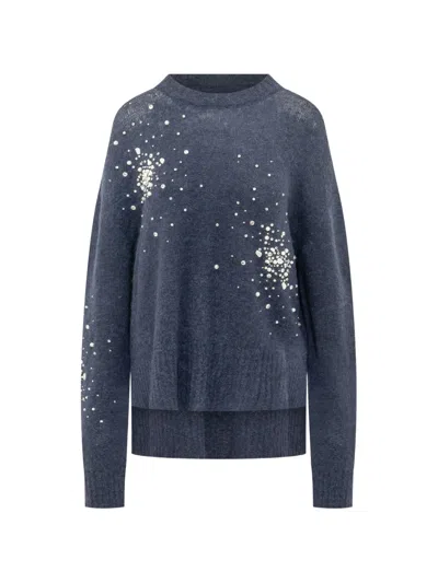 Des_phemmes Faux-pearl Embellished Sweater In Blue