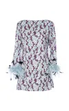 Des_phemmes Feather Cuff Shift Mini Dress In Blue