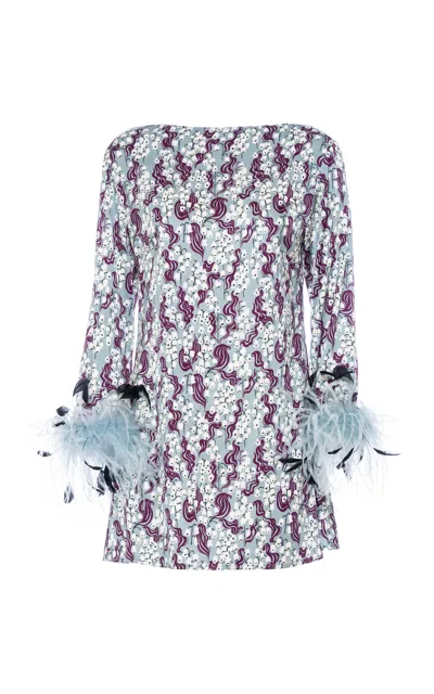 Des_phemmes Feather Cuff Shift Mini Dress In Blue