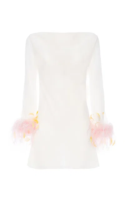 Des_phemmes Feather Cuff Shift Mini Dress In White