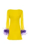 Des_phemmes Feather Cuff Shift Mini Dress In Yellow