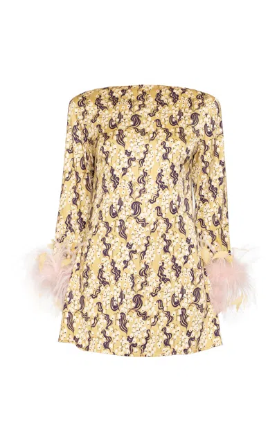 Des_phemmes Feather Cuff Shift Mini Dress In Gold