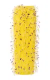 Des_phemmes Feather-embellished Maxi Tube Skirt In Yellow