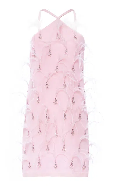 Des_phemmes Feather-embellished  Mini Dress In Pink
