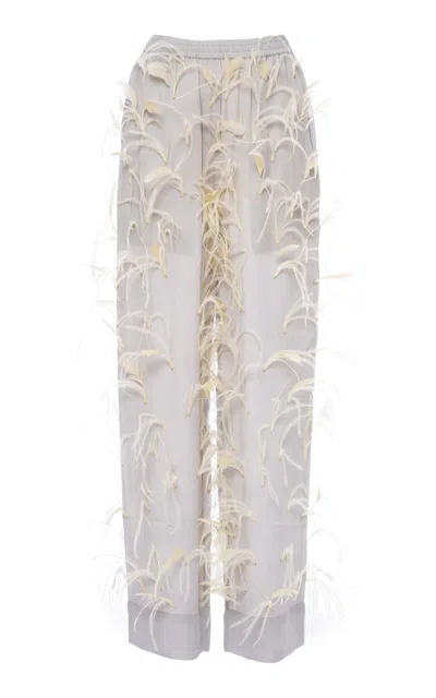 Des_phemmes Feather Embellished Pajama Pants In Brown