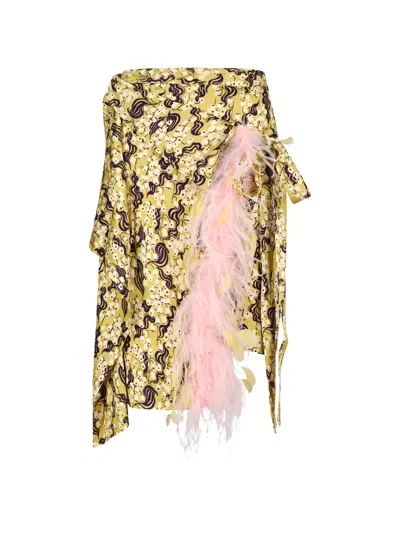 Des_phemmes Feather Midi Skirt In Yellow