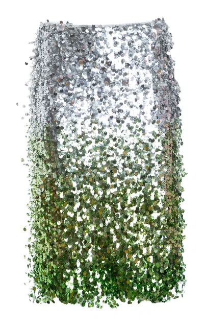 Des_phemmes Feather Sequined Panel Midi Skirt In Green