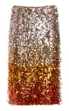 Des_phemmes Feather Sequined Panel Midi Skirt In Orange