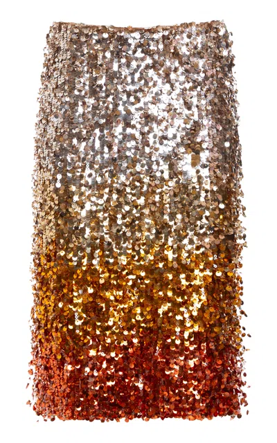 Des_phemmes Feather Sequined Panel Midi Skirt In Orange