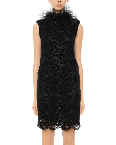 Des_phemmes Feather Trim Lace Cocktail Dress In Black