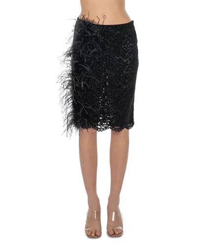 Des_phemmes Feather Trim Lace Skirt In Black
