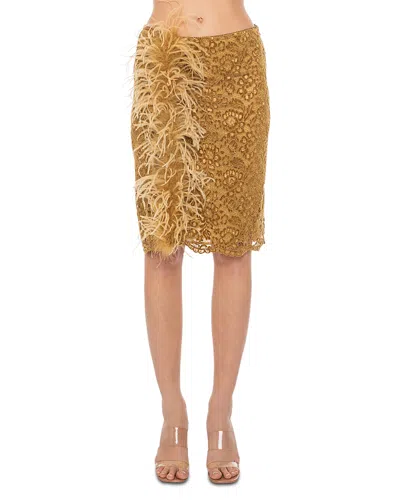 Des_phemmes Feather Trim Lace Skirt In Brown
