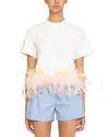 Des_phemmes Feather-trim Oversized T-shirt In White