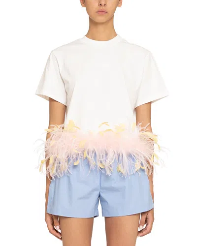 Des_phemmes Feather Trim Tee In White