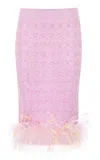 Des_phemmes Feather-trimmed Knit Midi Tube Skirt In Pink