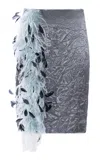 Des_phemmes Feather-trimmed Slit Suit Skirt In Gray