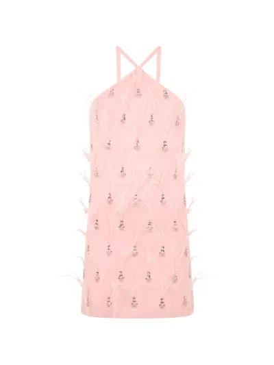 Des_phemmes Feather-detail Embellished Mini Dress In Pink
