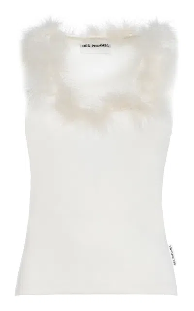 Des_phemmes Feathered Cotton Tsnk Top In Transparent