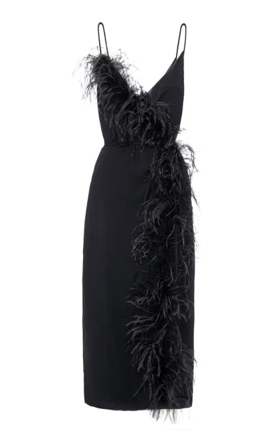 Des_phemmes Feathered Crepe Midi Dress In Black