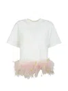 Des_phemmes Feather-trim Oversized T-shirt In White