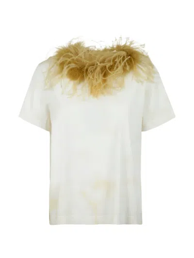 Des_phemmes Feather-trim Oversized T-shirt In White