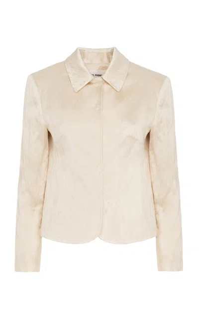 Des_phemmes Fitted Satin Blazer In Neutral